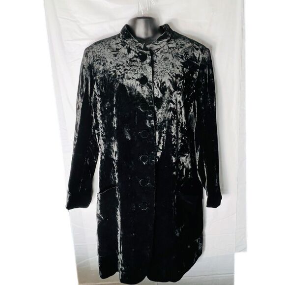 Theory Women's Coat Black Crushed Velvet Front Pockets Button Down Long Sleeve - Picture 3 of 12